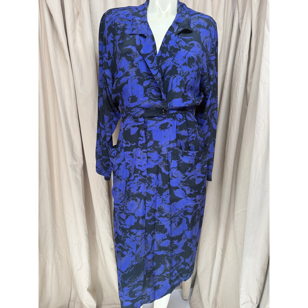 Vintage Barbara Barbara California Blue Floral Midi Dress XS
